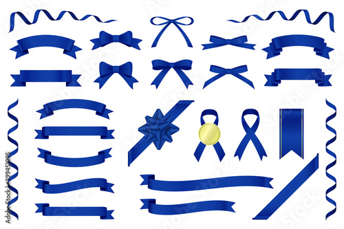 光沢のあるリボン素材セット（青）