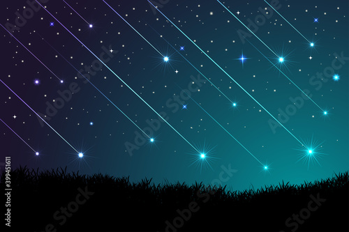 starry night sky with stars. shooting star background against dark blue starry night sky. Light of falling meteorite in the galaxy. vector illustration.
