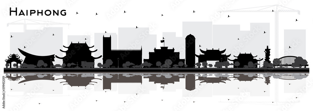 Haiphong Vietnam City Skyline Silhouette with Black Buildings and Reflections Isolated on White. Haiphong Vietnam City Skyline Silhouette with Black Buildings and Reflections Isolated on White.