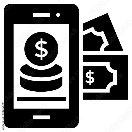Mobile app monetization icon in glyph design 