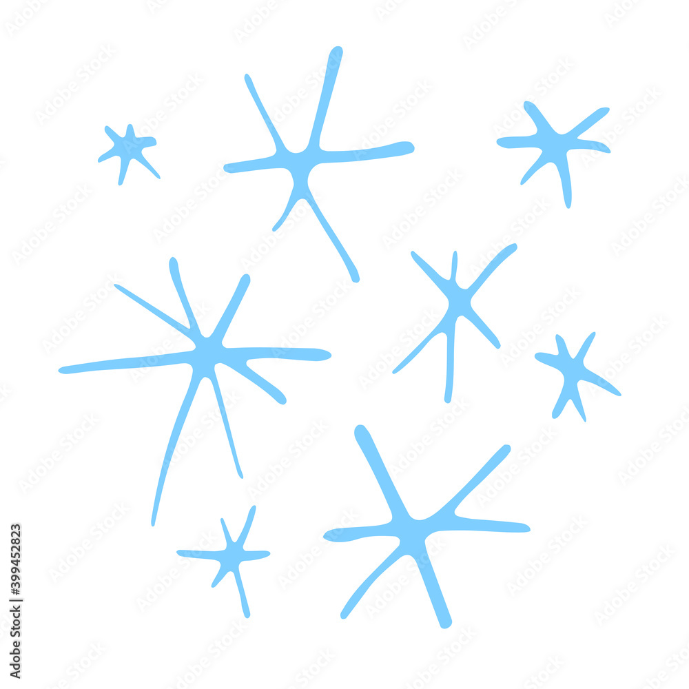 Set of Blue Snowflakes isolated on white background. Line art, doodle, hand drawn. Xmas, New Year, winter elements of design and icons. Simple vector illustration Set of Blue Snowflakes isolated on white background. Line art, doodle, hand drawn. Xmas, New Year, winter elements of design and icons. Simple vector illustration