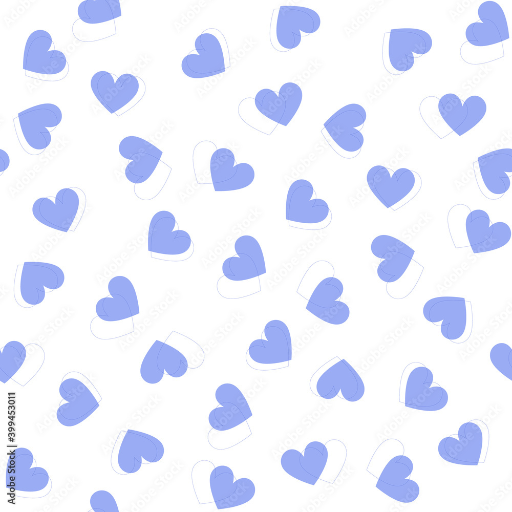 Naklejka Seamless pattern from blue hearts. Romantic pattern from scattered chaotic two hearts. Endless pattern for valentines, decor, packaging or textiles. Vector illustration. Flat style.