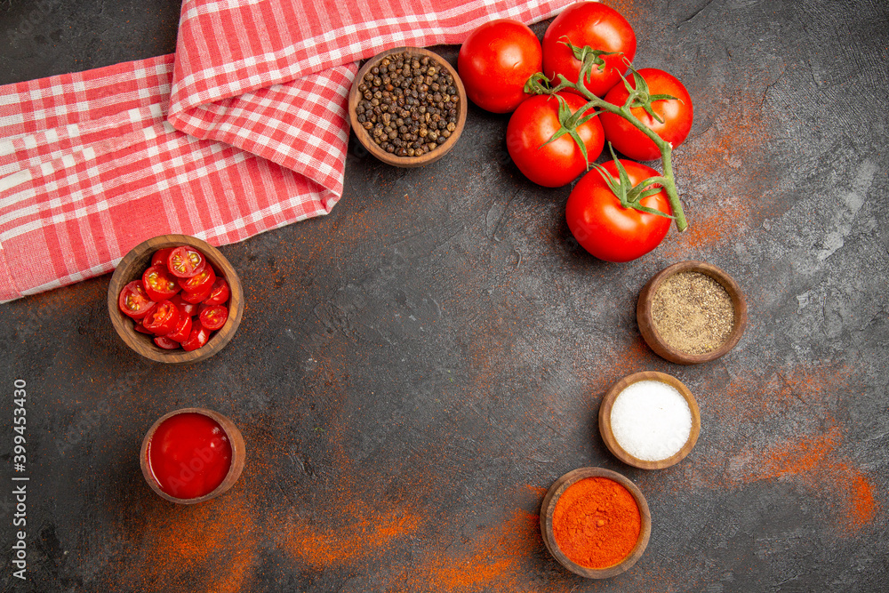 Horizontal view of cooking background and orange stripped towel on ...