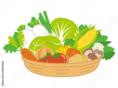 野菜のかご盛りのイラスト