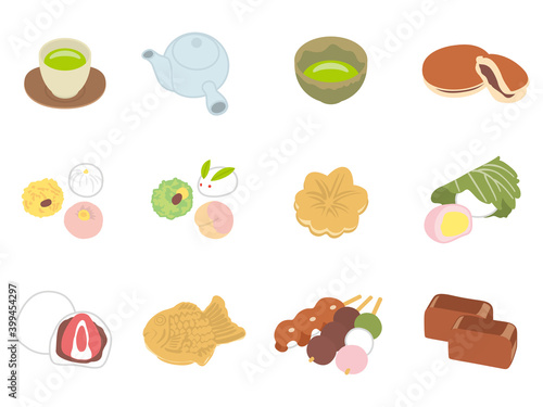 和菓子とお茶のイラスト