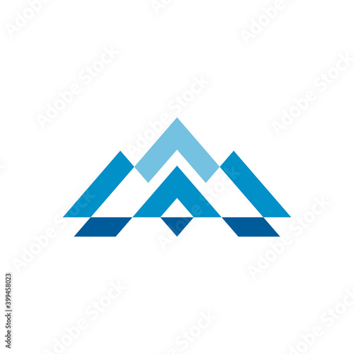 Simple flat mountain logo template in blue color
