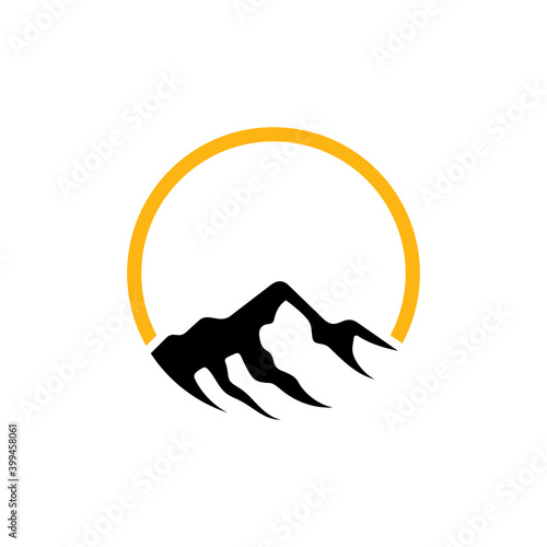Mountain letter O logo with simple flat logo concept in black and yellow color