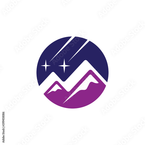 Mountain shooting star logo with circle emblem concept