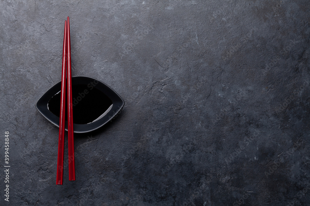 Stone table and chopsticks for your sushi and maki Stone table and chopsticks for your sushi and maki