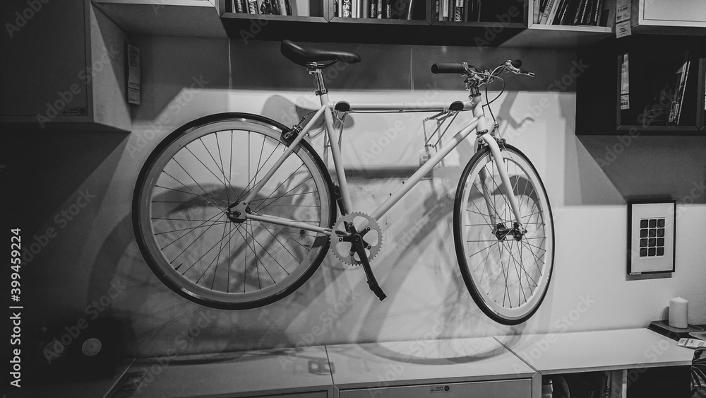 Krakow, Poland - August 28, 2018: Bicycle in the interior of the IKEA store Krakow, Poland - August 28, 2018: Bicycle in the interior of the IKEA store