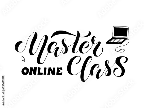 Vector illustration of master class lettering for banner, flyer, poster, event promotion, advertisement design. Handwritten text for template, billboard, print for advertising educational activity
