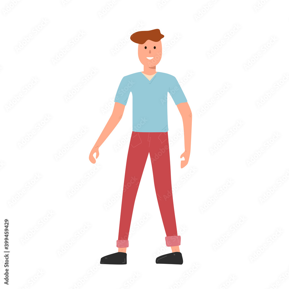 Isolated young handsome man in casual clothes. Smiling millennial full body portrait