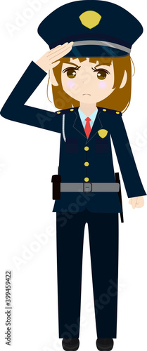 敬礼する可愛い女の子の警備員のイラスト