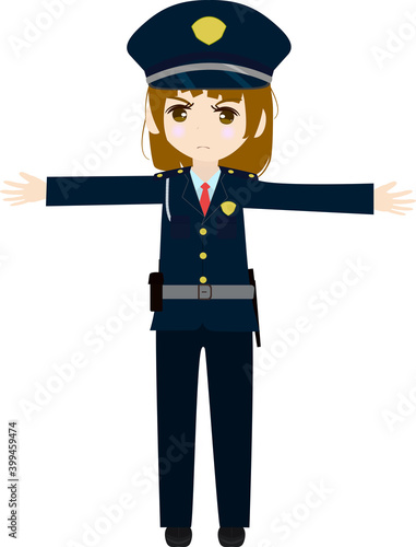 両手を広げる可愛い女の子の警備員のイラスト