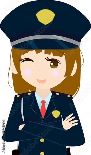 腕組みをする可愛い女の子の警備員の上半身のイラスト
