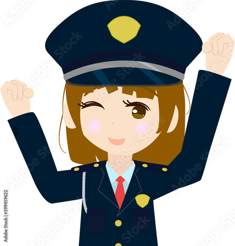 元気のいい可愛い女の子の警備員の上半身のイラスト