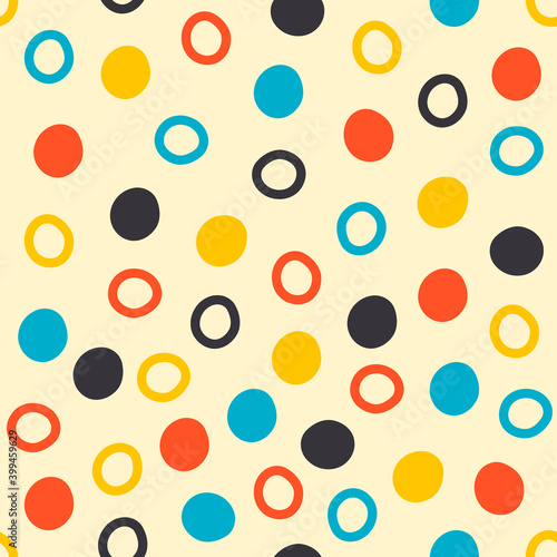 Mid century fifties modern circles retro colors seamless vector pattern. Part of collection