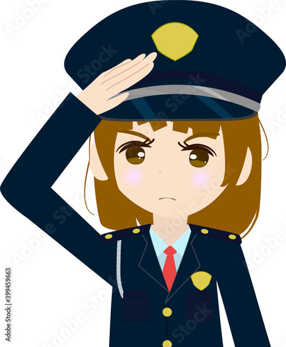 敬礼する可愛い女の子の警備員の上半身のイラスト