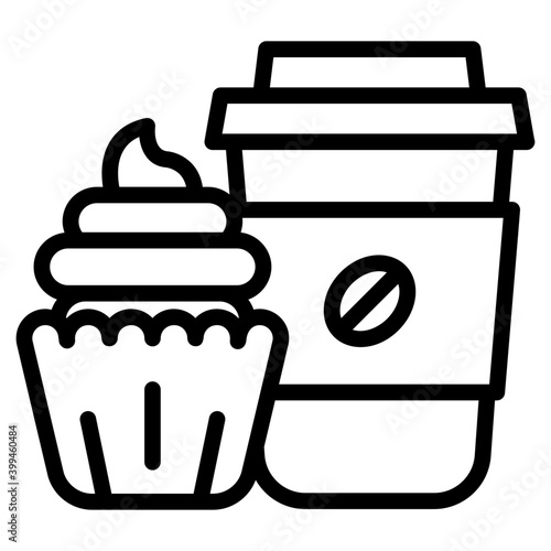 Coffee with cupcake line icon 