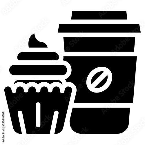 Coffee with cupcake solid icon 