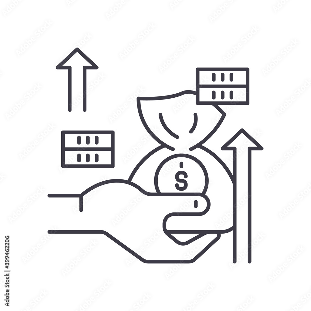Investment icon, linear isolated illustration, thin line vector, web design sign, outline concept symbol with editable stroke on white background. Investment icon, linear isolated illustration, thin line vector, web design sign, outline concept symbol with editable stroke on white background.