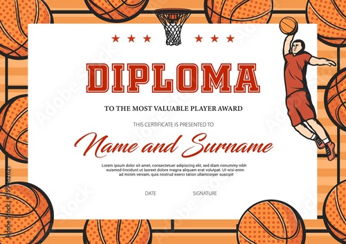 Certificate for basketball most valuable player