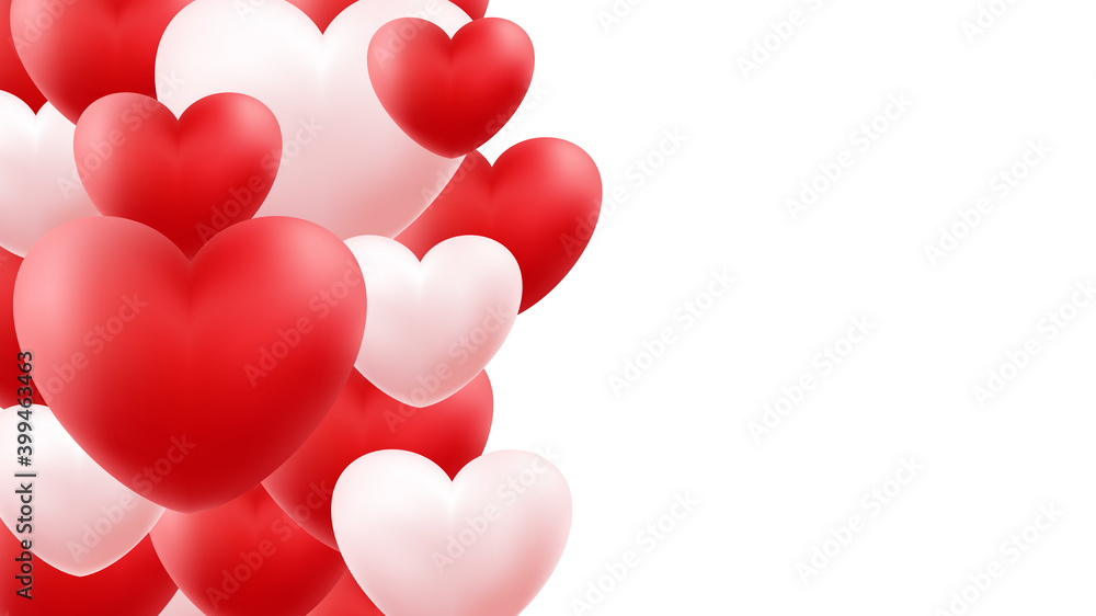 Romantic banner template with red and pink hearts for wedding or Valentines Day holiday greetings and invitations. Vector illustration. Romantic banner template with red and pink hearts for wedding or Valentines Day holiday greetings and invitations. Vector illustration.