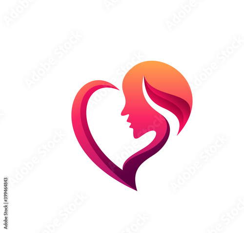 women beauty with heart logo template