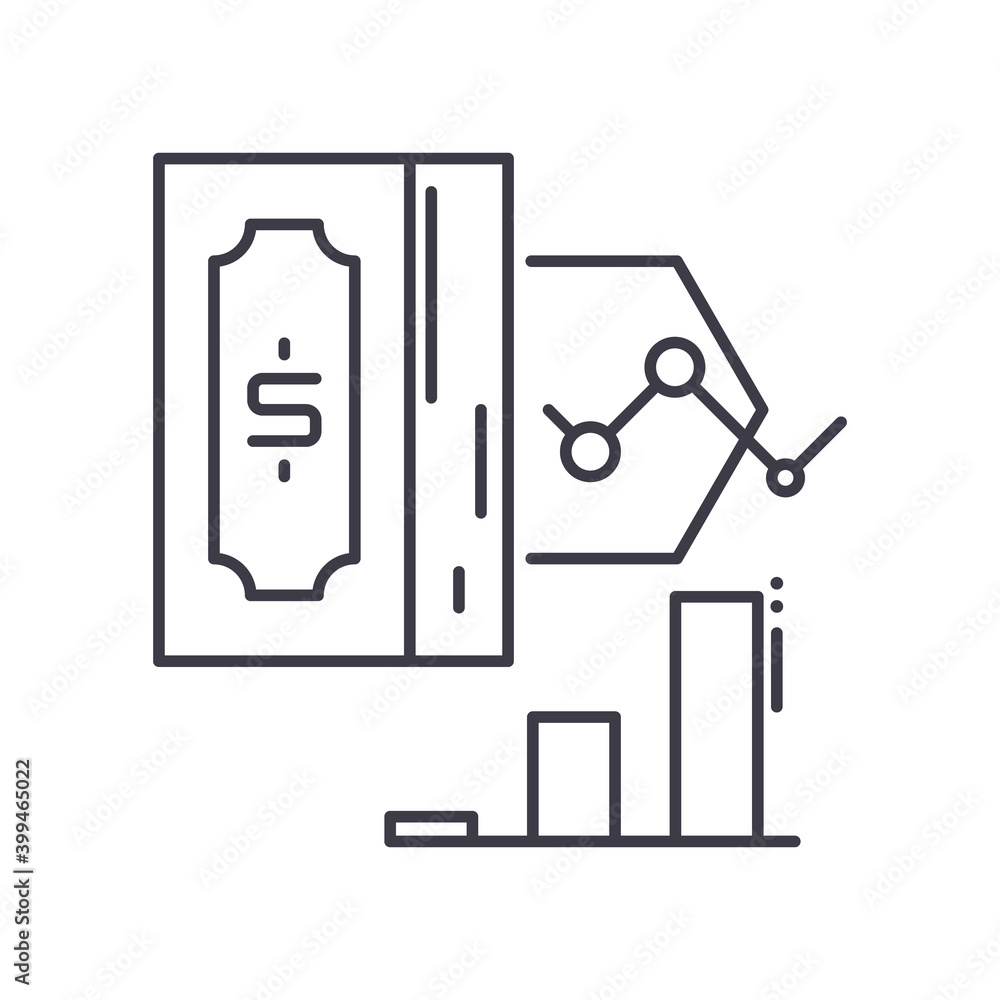 Investment analysis icon, linear isolated illustration, thin line vector, web design sign, outline concept symbol with editable stroke on white background. Investment analysis icon, linear isolated illustration, thin line vector, web design sign, outline concept symbol with editable stroke on white background.