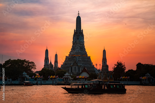 Wat Arun in twilight  It is spectacular This is an important landmark and a famous tourist destination at bangkok in thailand.