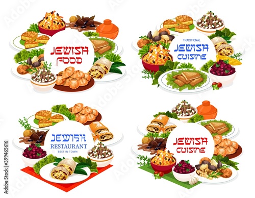 Jewish food vector round frames israelite cuisine