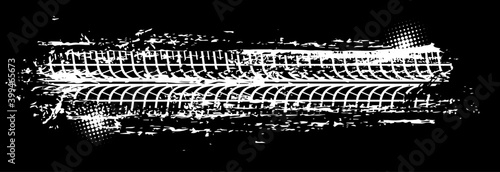 Tyre print offroad grunge spot, vector white trace