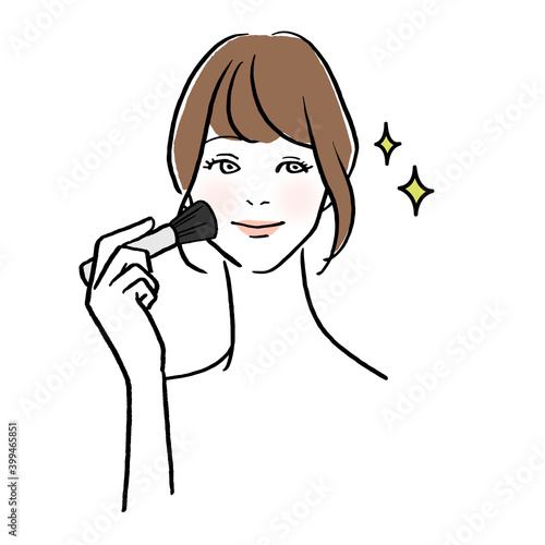 チークのメイクをする女性のイラスト