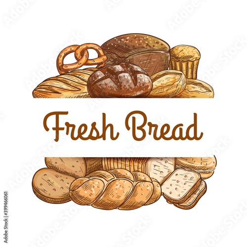Bakery shop bread and pastry sketch vector banner