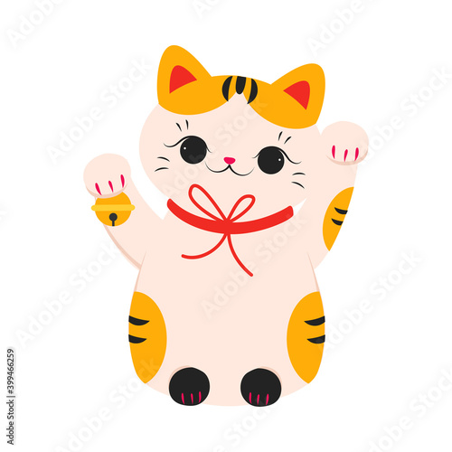Japanese Maneki Neko, Japanese Symbol of Good Luck and Wealth, Traditional Souvenir of Japan Cartoon Style Vector Illustration
