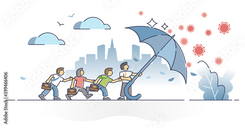 Merchant immune protection as covering virus safe umbrella outline concept