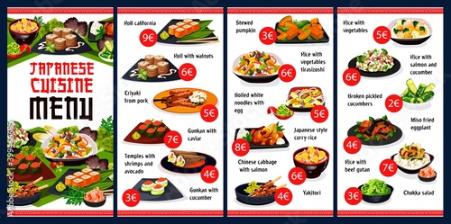 Japanese restaurant menu template with Asian food