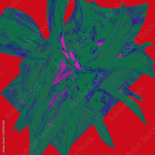 Crew art green abstract on red background