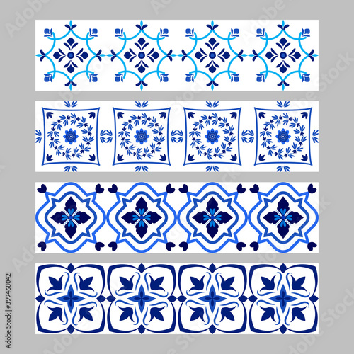 Set of azulejos portuguese traditional ornamental tile borders