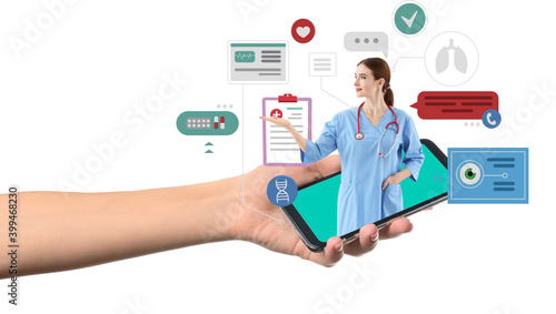 Female hand with modern mob...