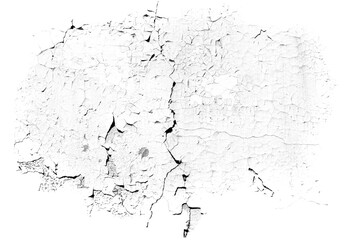 Grunge weathered shabby peeled painted concrete surface wall with holes and cracks macro for making brush isolated on white background