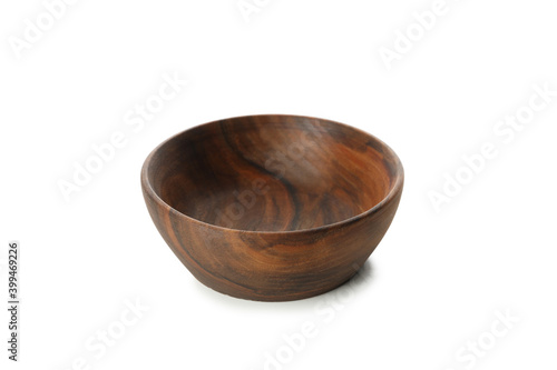 Empty wooden bowl isolated on white background