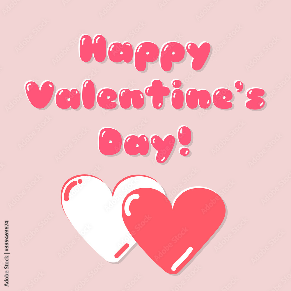 Happy valentine's day greeting pink card with hearts. Hand drawn vector illustration. Part of collection
