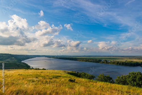 Panoramic view of the river Don and hills, slopes, steppe coast, gully, ravine on a banks © rostovdriver