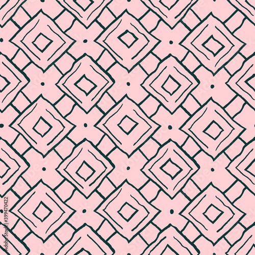Vector abstract pattern with hand-drawn squares on a pink background. Simple seamless illustration for wallpaper, wrapping paper, fabric design