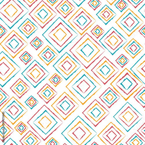 Vector abstract pattern with hand-drawn colorful rhombuses on a white background. Simple seamless illustration for wallpaper, wrapping paper, fabric design