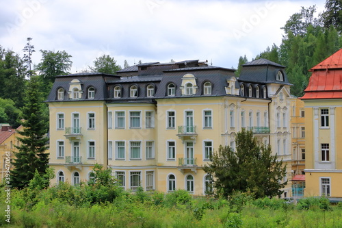 July 15 2020 Marianske Lazne/Marienbad / Czech Republic: Street and buildings in Marianske Lazne city center, Czech republic