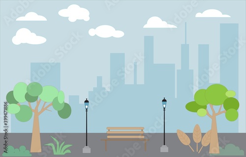 Flat Design City Park Background 