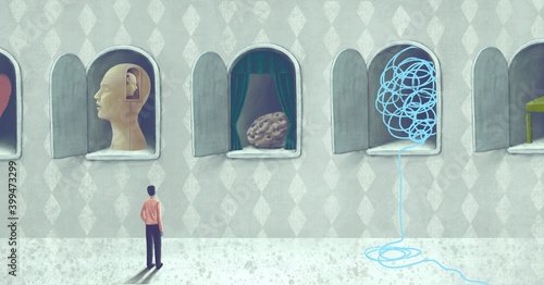 Cuadro en lienzo conceptual artwork, surreal portrait art, brain think life and dream concept pai
