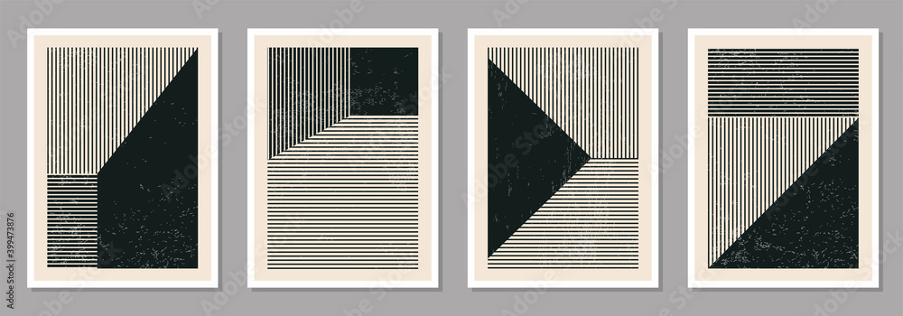 Naklejka Minimalistyczny plakat z geometrycznym wzorem 20s, szablon wektorowy z prymitywnymi kształtami